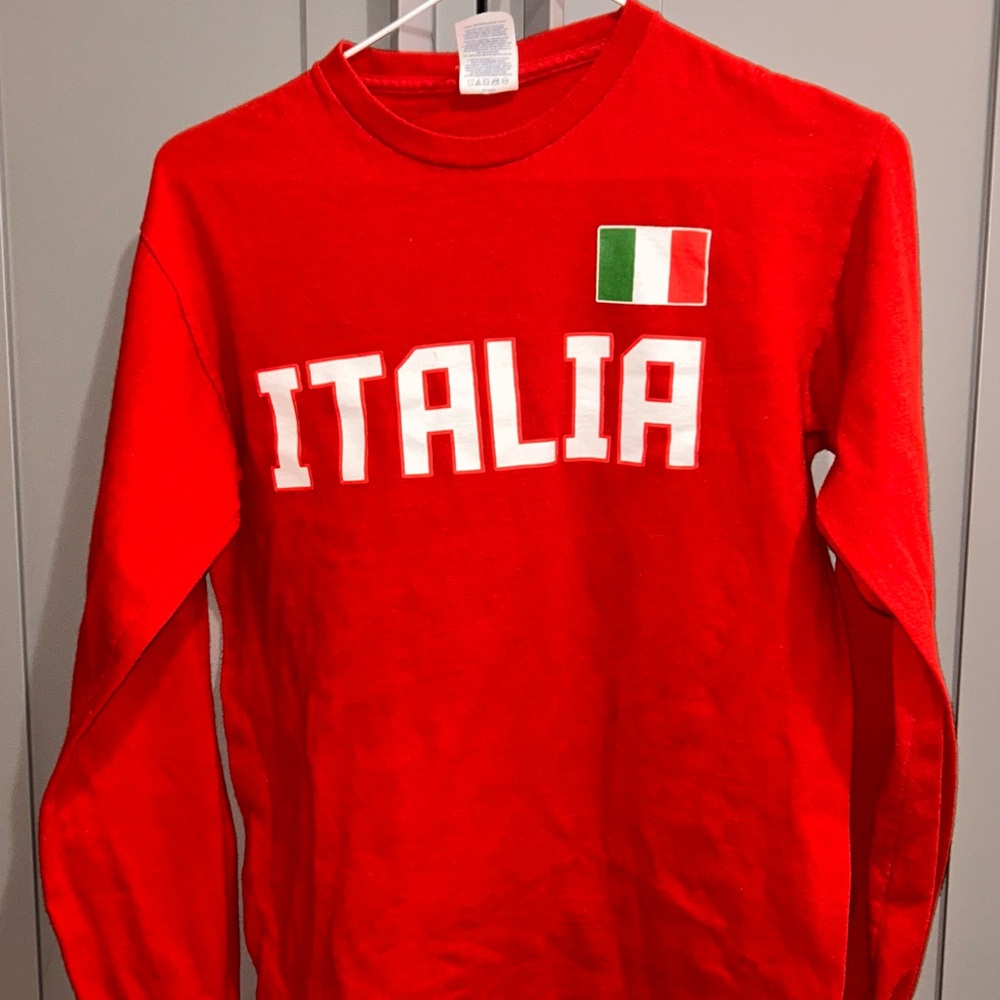Red Italia Long Sleeve Tee with Flag Patch